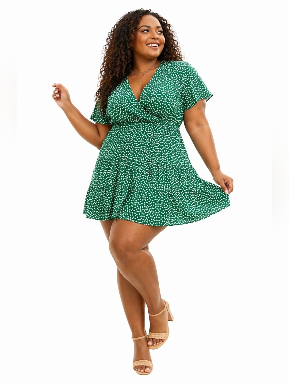 Plus Size Green Ditsy Print Wrap Dress Size 20